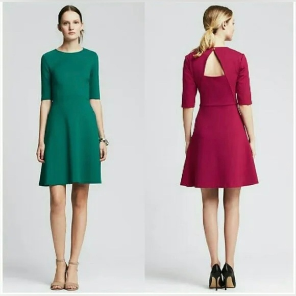 NWT Banana Republic 0P Black Fit & Flare Dress with Back Cutout - Picture 2 of 13